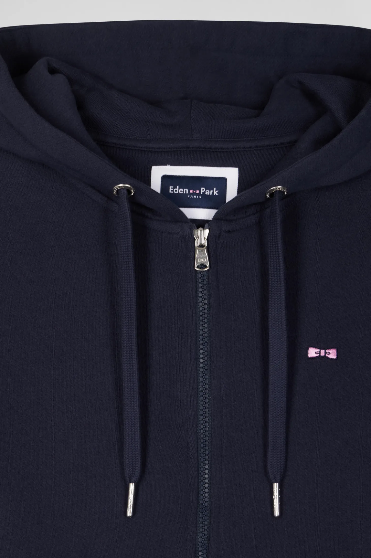 Sweatshirt zippé à capuche en molleton coton bleu marine coupe Regular