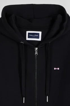 Sweatshirt zippé à capuche en molleton coton noir coupe Regular