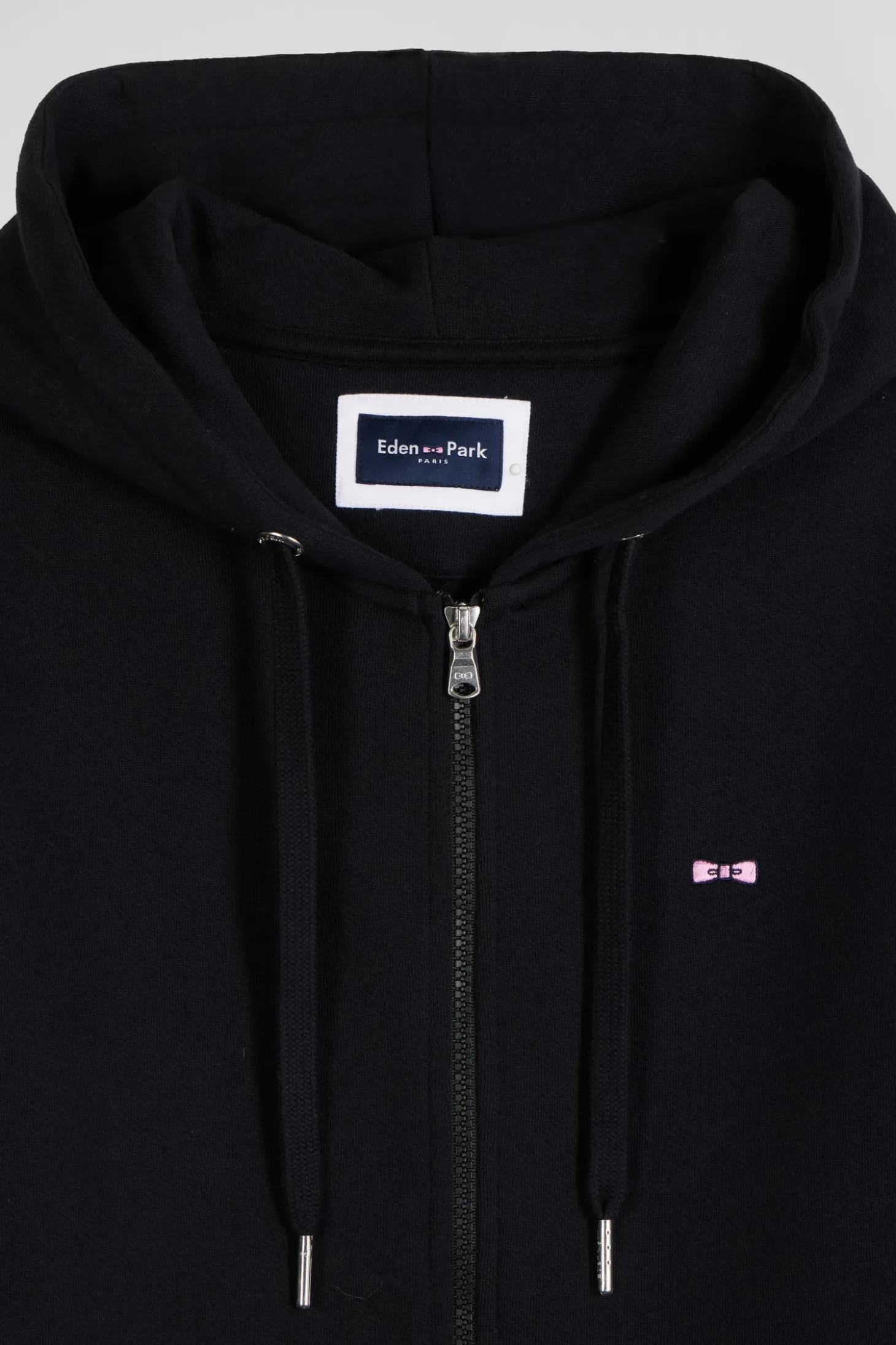 Sweatshirt zippé à capuche en molleton coton noir coupe Regular