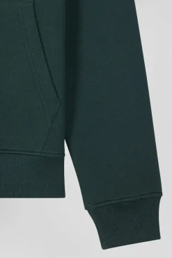 Sweatshirt zippé à capuche en molleton coton vert coupe Regular
