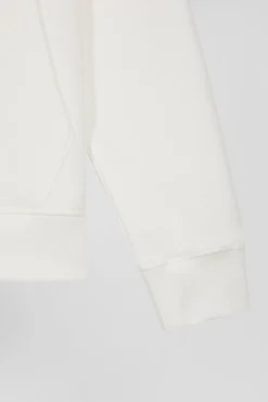 Sweatshirt zippé à capuche en molleton coton écru coupe Regular