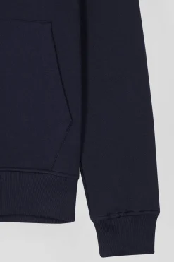Sweatshirt zippé à capuche en molleton coton bleu marine coupe Regular