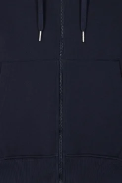 Sweatshirt zippé à capuche en molleton coton bleu marine coupe Regular