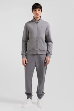 Sweatshirt zippé à col montant en molleton coton uni gris coupe Regular