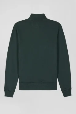 Sweatshirt zippé à col montant en molleton coton uni vert coupe Regular