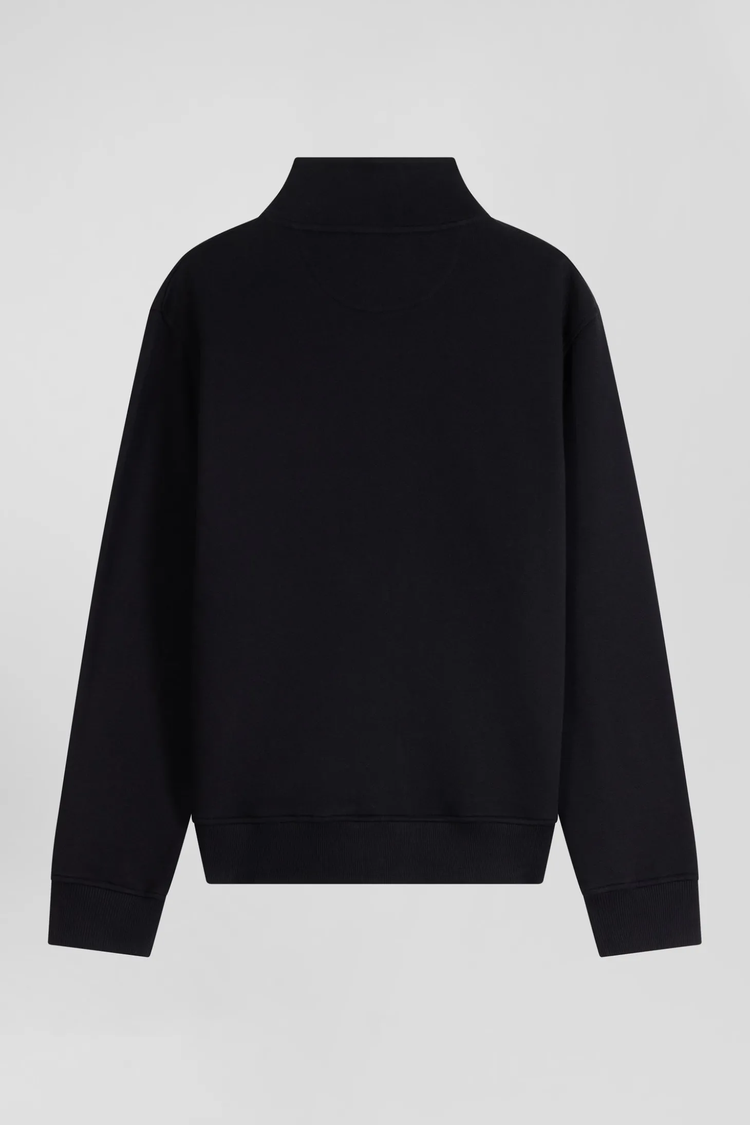 Sweatshirt zippé à col montant en molleton coton uni noir coupe Regular
