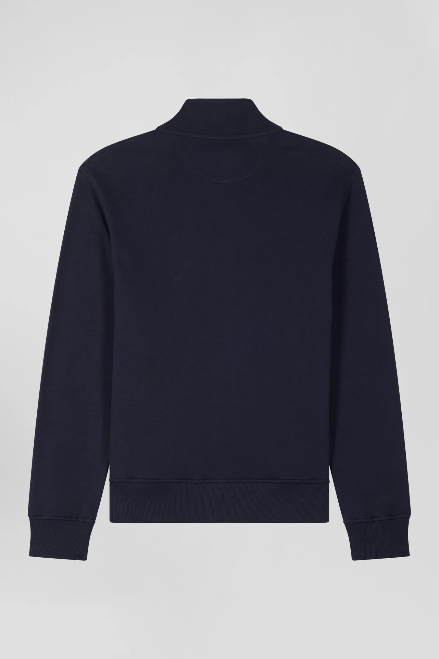 Sweatshirt zippé à col montant en molleton coton uni bleu marine coupe Regular