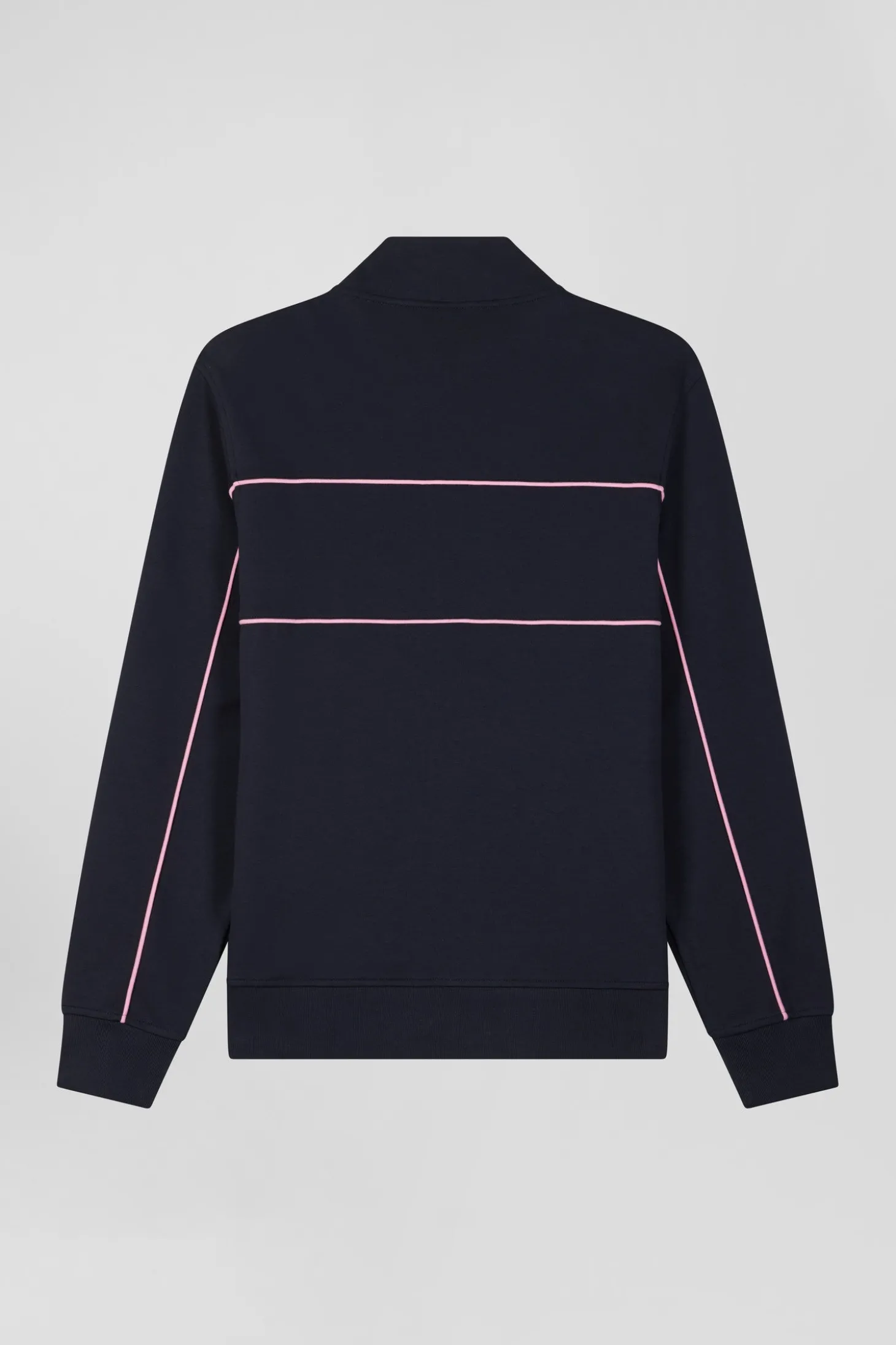 Sweatshirt zippé à col montant bleu marine passepoil rose coupe Regular