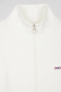 Sweatshirt zippé à col montant en molleton coton uni écru coupe Regular
