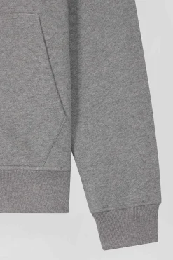 Sweatshirt zippé à col montant en molleton coton uni gris coupe Regular