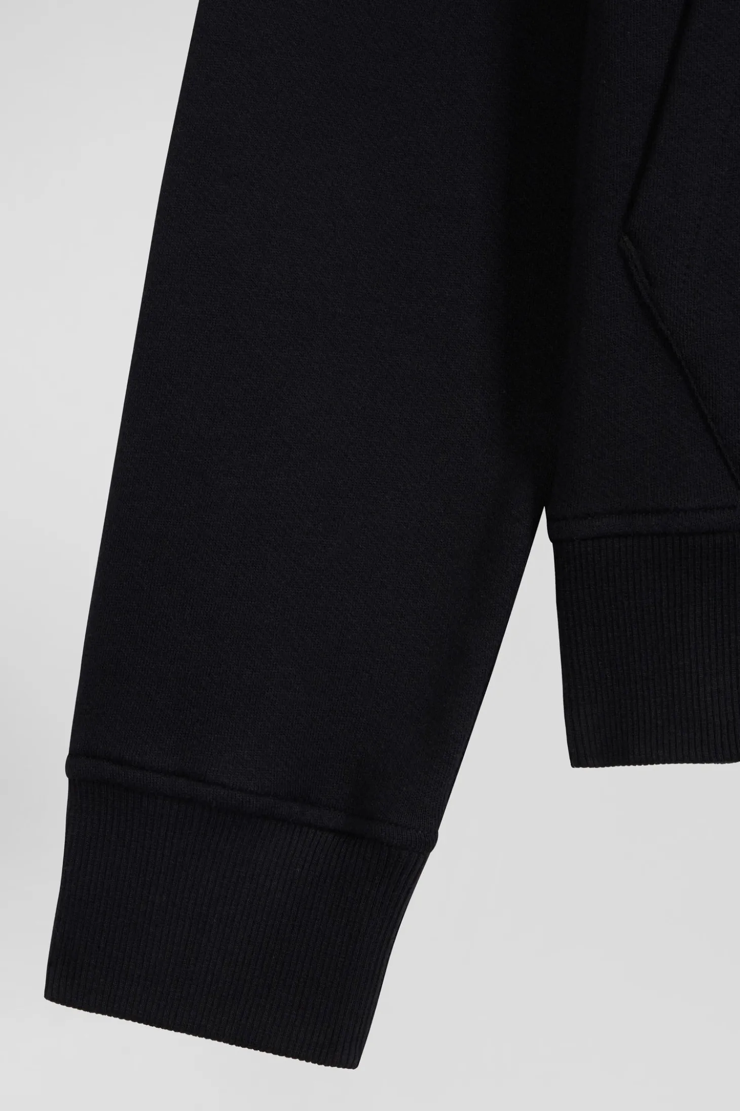 Sweatshirt zippé à col montant en molleton coton uni noir coupe Regular