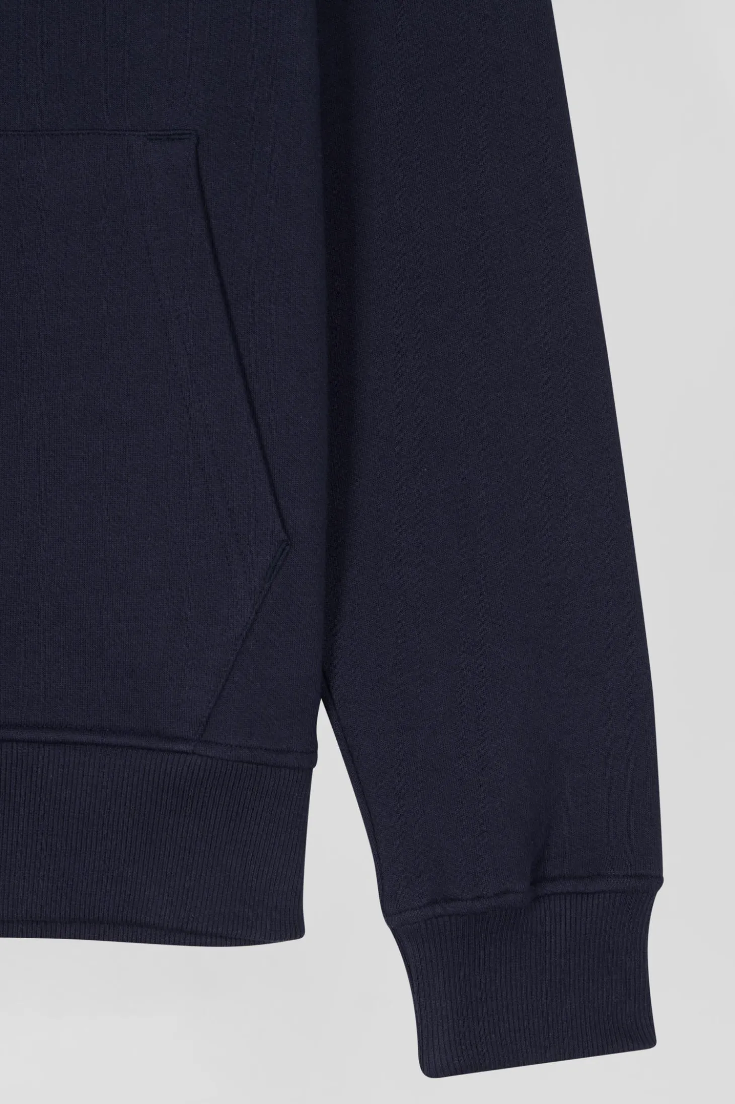 Sweatshirt zippé à col montant en molleton coton uni bleu marine coupe Regular