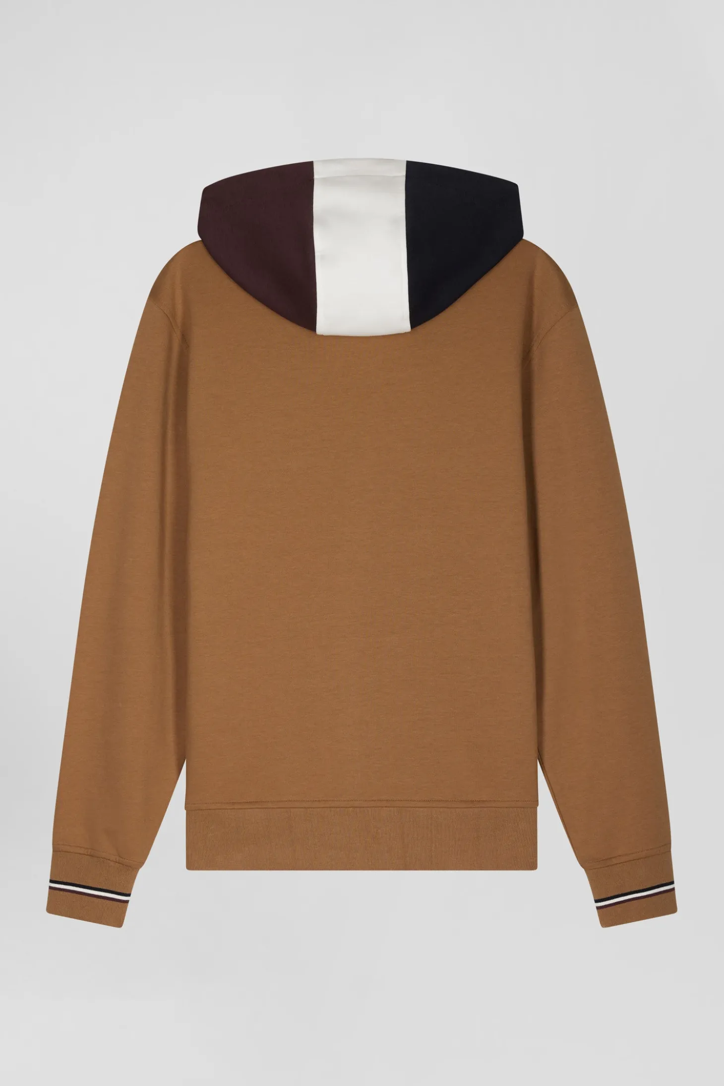 Sweatshirt zippé bimatière à parmenture matelassée camel et marine coupe Regular