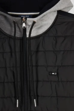 Sweatshirt zippé bimatière à parmenture matelassée noir et marine coupe Regular