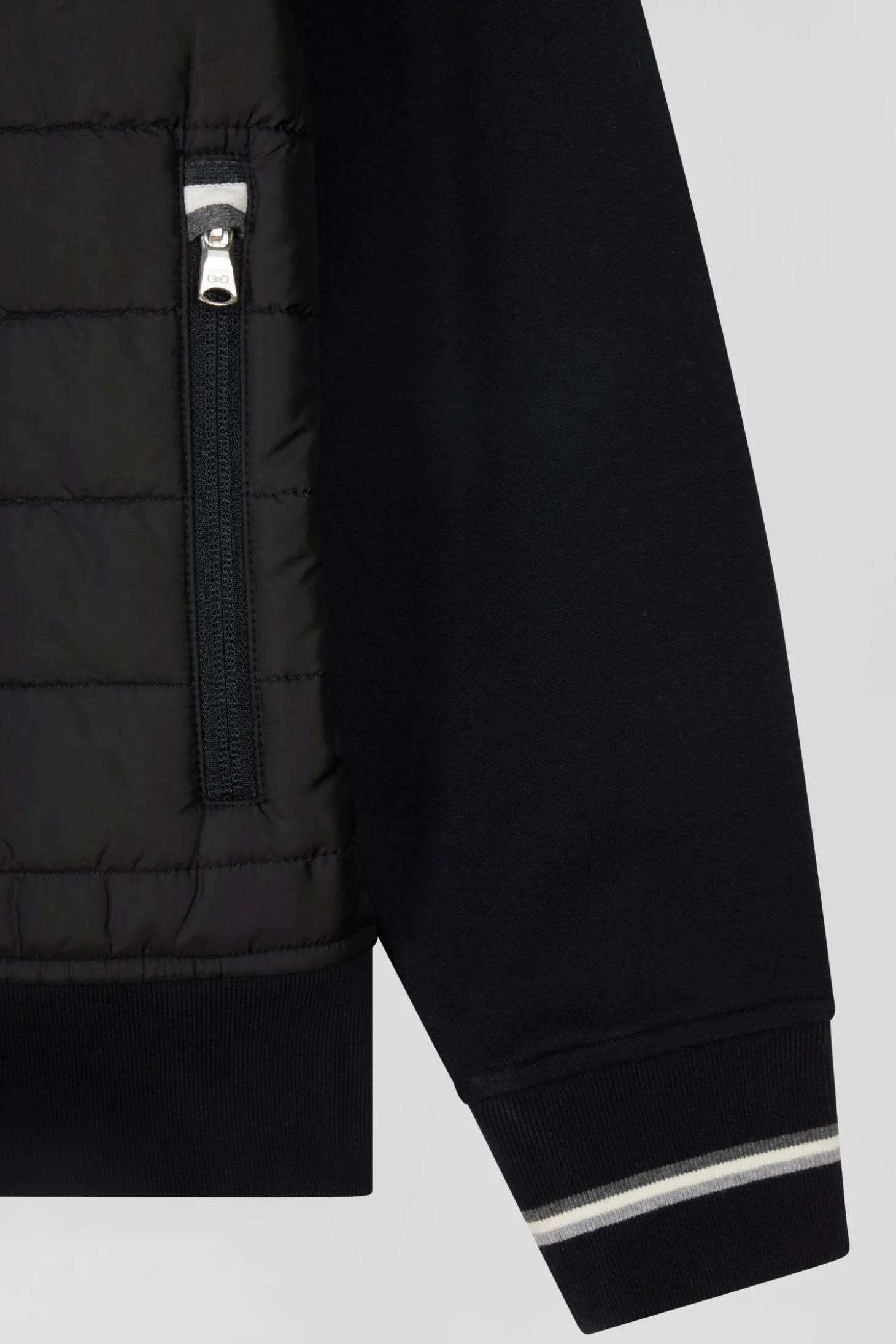 Sweatshirt zippé bimatière à parmenture matelassée noir et marine coupe Regular