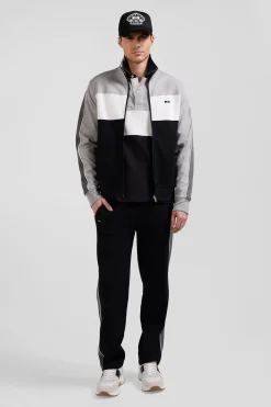 Sweatshirt zippé colorblock en coton mélangé noir coupe Regular