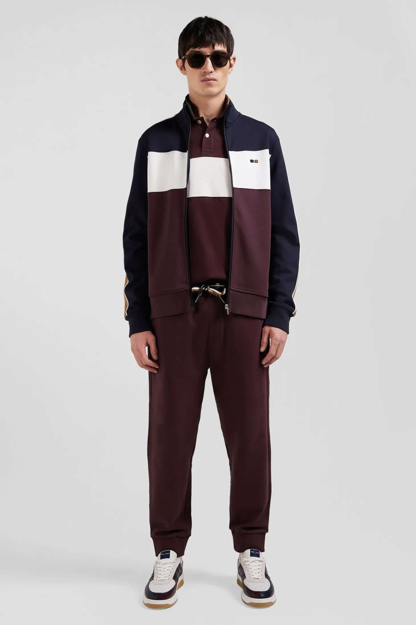 Sweatshirt zippé colorblock en coton mélangé bordeaux coupe Regular