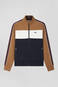 Sweatshirt zippé colorblock en coton mélangé camel coupe Regular