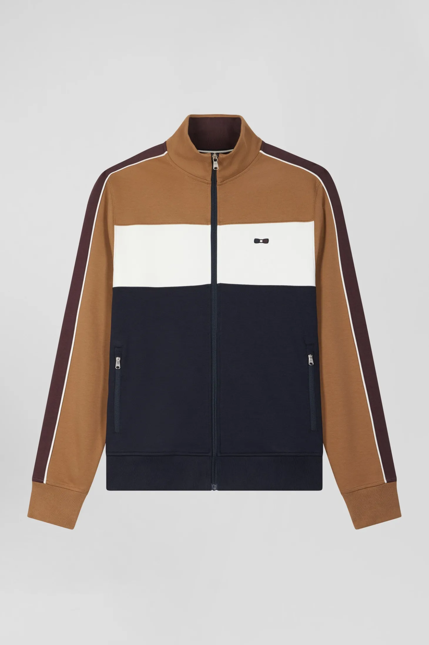 Sweatshirt zippé colorblock en coton mélangé camel coupe Regular