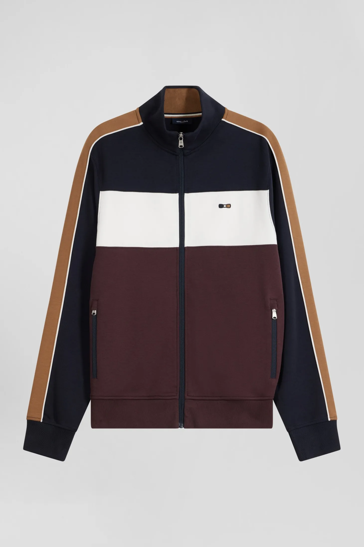Sweatshirt zippé colorblock en coton mélangé bordeaux coupe Regular