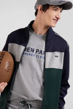 Sweatshirt zippé colorblock en coton mélangé vert coupe Regular