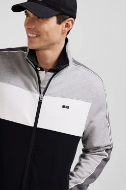 Sweatshirt zippé colorblock en coton mélangé noir coupe Regular