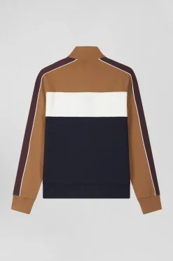 Sweatshirt zippé colorblock en coton mélangé camel coupe Regular