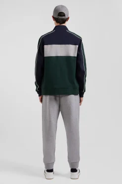 Sweatshirt zippé colorblock en coton mélangé vert coupe Regular