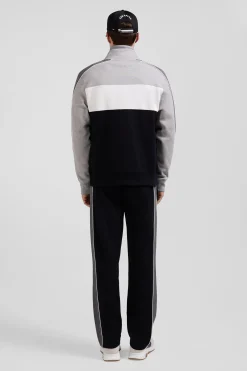 Sweatshirt zippé colorblock en coton mélangé noir coupe Regular