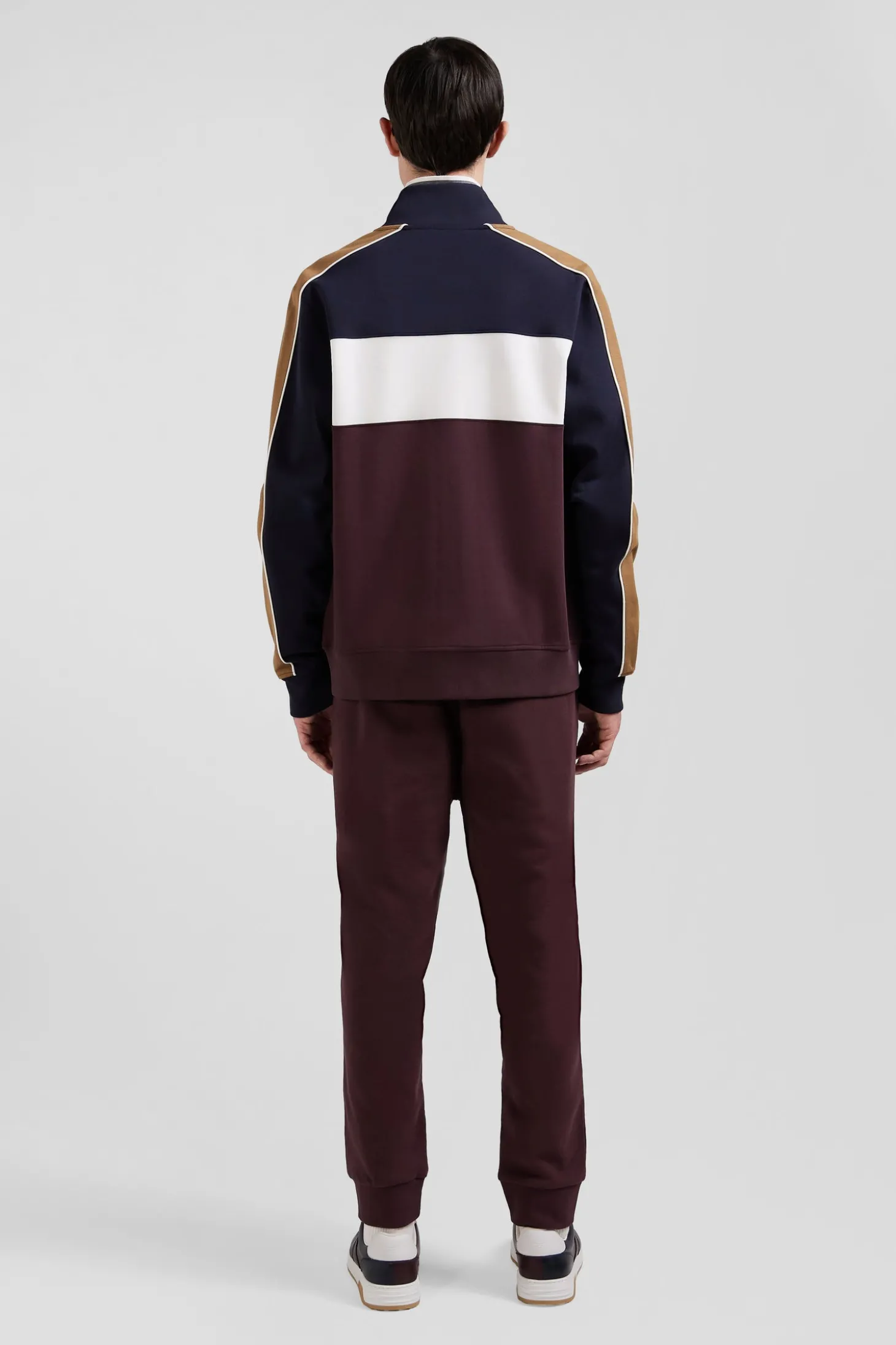 Sweatshirt zippé colorblock en coton mélangé bordeaux coupe Regular