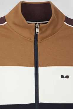 Sweatshirt zippé colorblock en coton mélangé camel coupe Regular