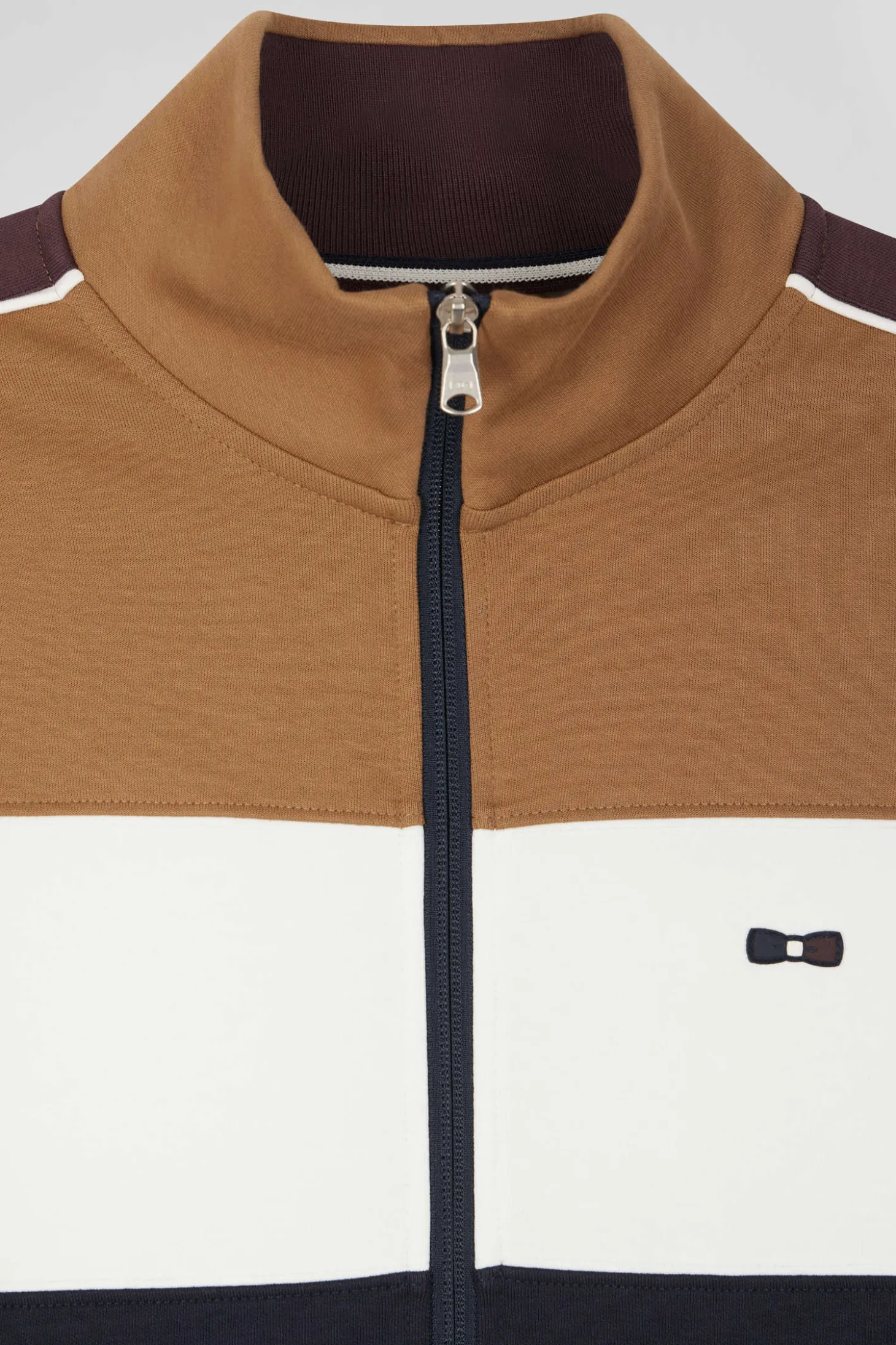 Sweatshirt zippé colorblock en coton mélangé camel coupe Regular