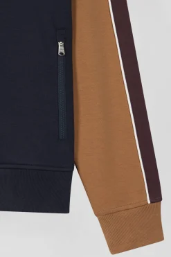 Sweatshirt zippé colorblock en coton mélangé camel coupe Regular