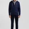Sweatshirt zippé en maille laine et coton bleu marine coupe Regular