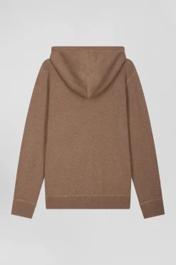 Sweatshirt zippé en maille laine et coton marron coupe Regular