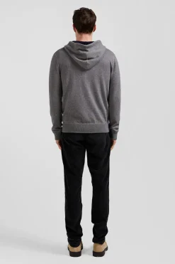 Sweatshirt zippé en maille laine et coton gris coupe Regular