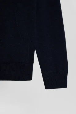 Sweatshirt zippé en maille laine et coton bleu marine coupe Regular