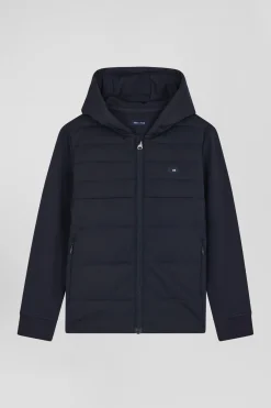 Sweatshirt zippé matelassé à capuche bleu marine coupe Regular