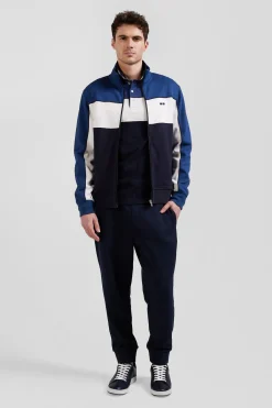 Sweatshirt zippé tricolore en coton mélangé bleu coupe Regular