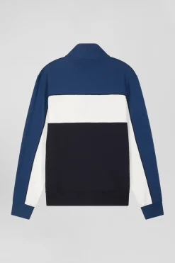 Sweatshirt zippé tricolore en coton mélangé bleu coupe Regular