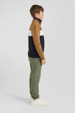 Sweatshirt zippé tricolore à col montant en coton mélangé camel coupe Regular
