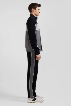 Sweatshirt zippé tricolore en coton mélangé noir coupe Regular