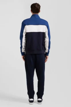 Sweatshirt zippé tricolore en coton mélangé bleu coupe Regular