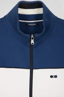 Sweatshirt zippé tricolore en coton mélangé bleu coupe Regular