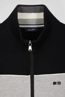 Sweatshirt zippé tricolore en coton mélangé noir coupe Regular