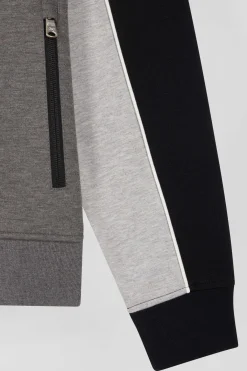 Sweatshirt zippé tricolore en coton mélangé noir coupe Regular