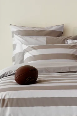 2 taies d'oreiller carrés à rayures beige - A la recherche du ballon perdu