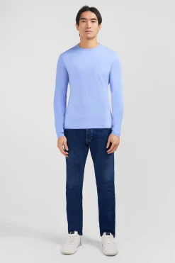 T-shirt bleu col rond à manches longues