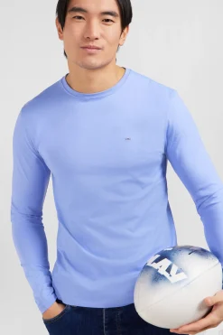 T-shirt bleu col rond à manches longues