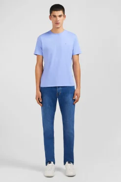T-shirt bleu col rond à manches courtes